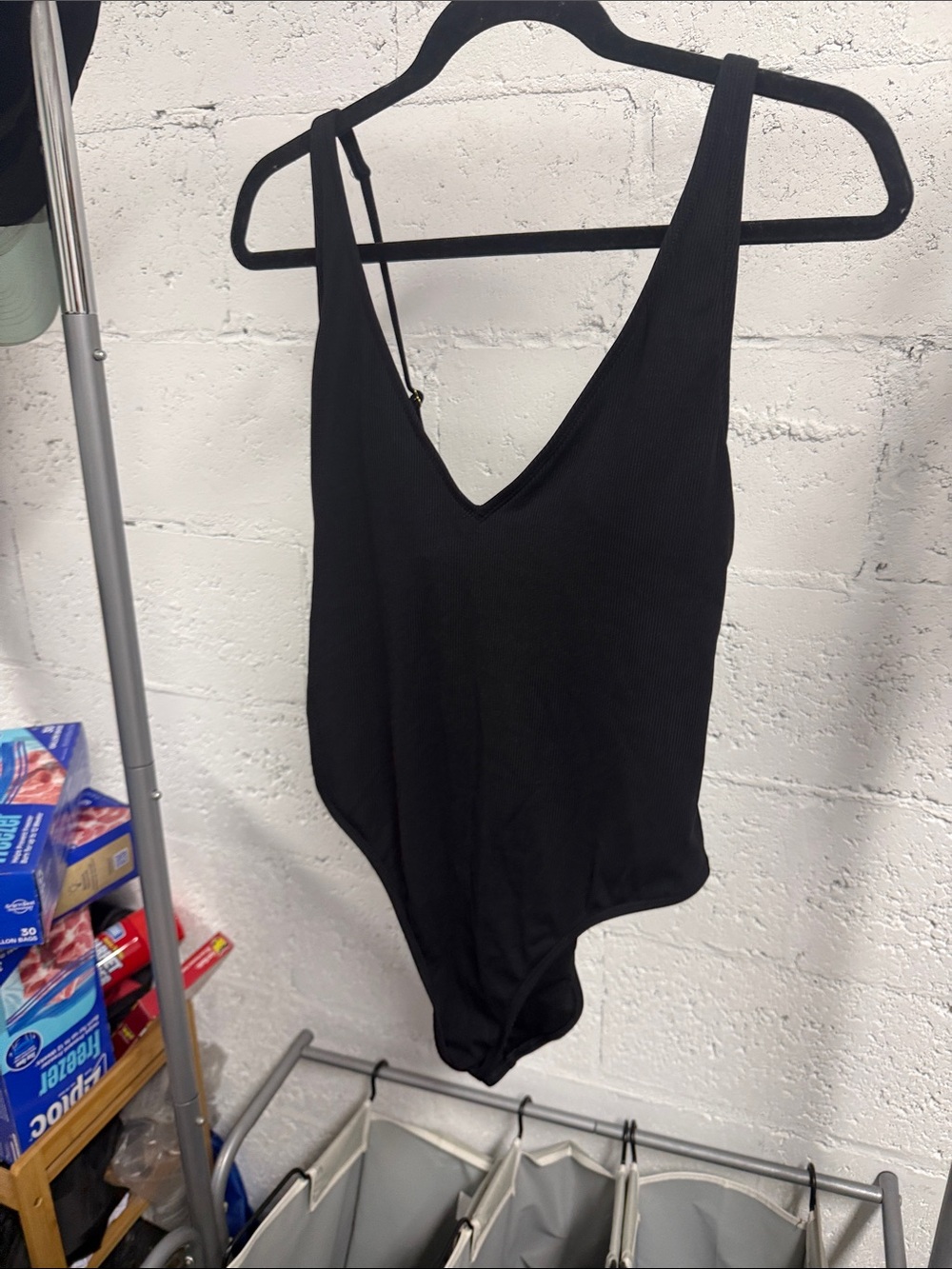 Black Ribbed One-Piece Swimsuit SHADE SHORE - Size Large - NWOT